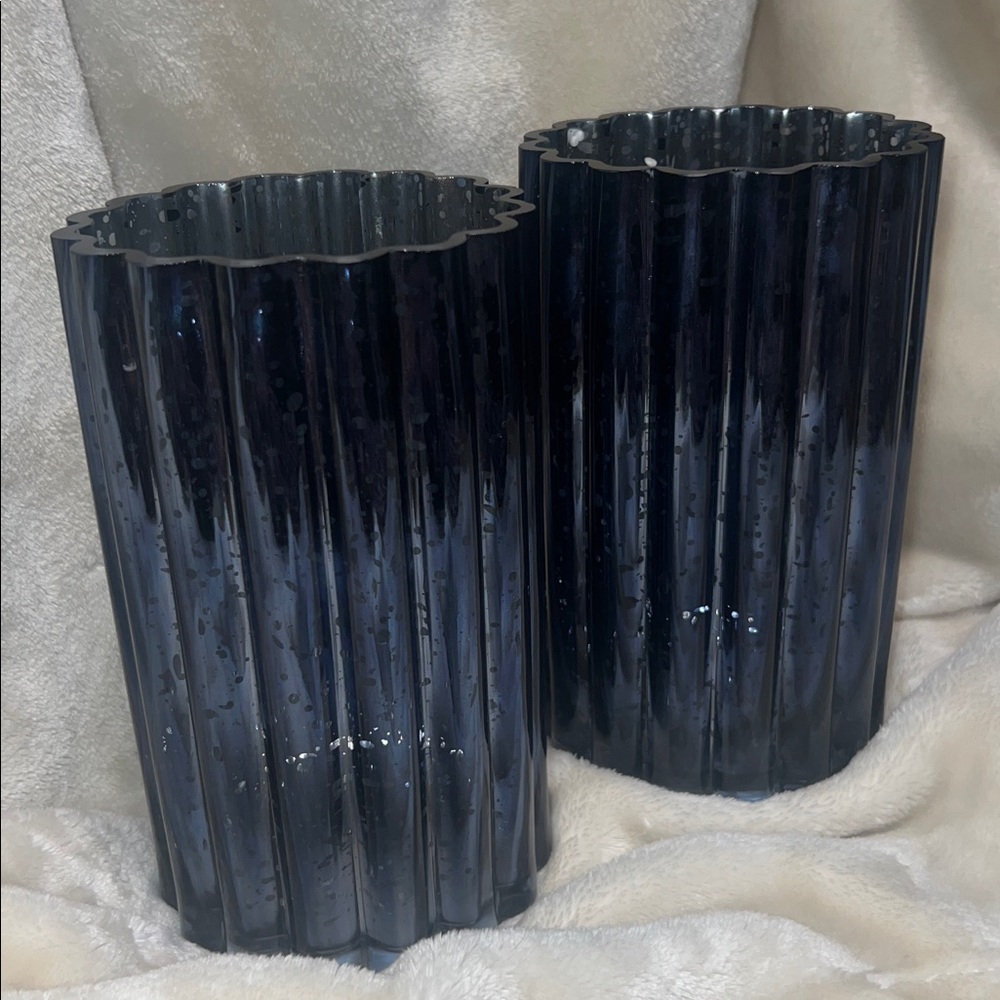 NIB 🏮 ONE IRIDESCENT BLUE/SILVER SPARKLY GLASS LANTERN LAMP VASE w/STRING LIGHTS - Picture 15 of 15